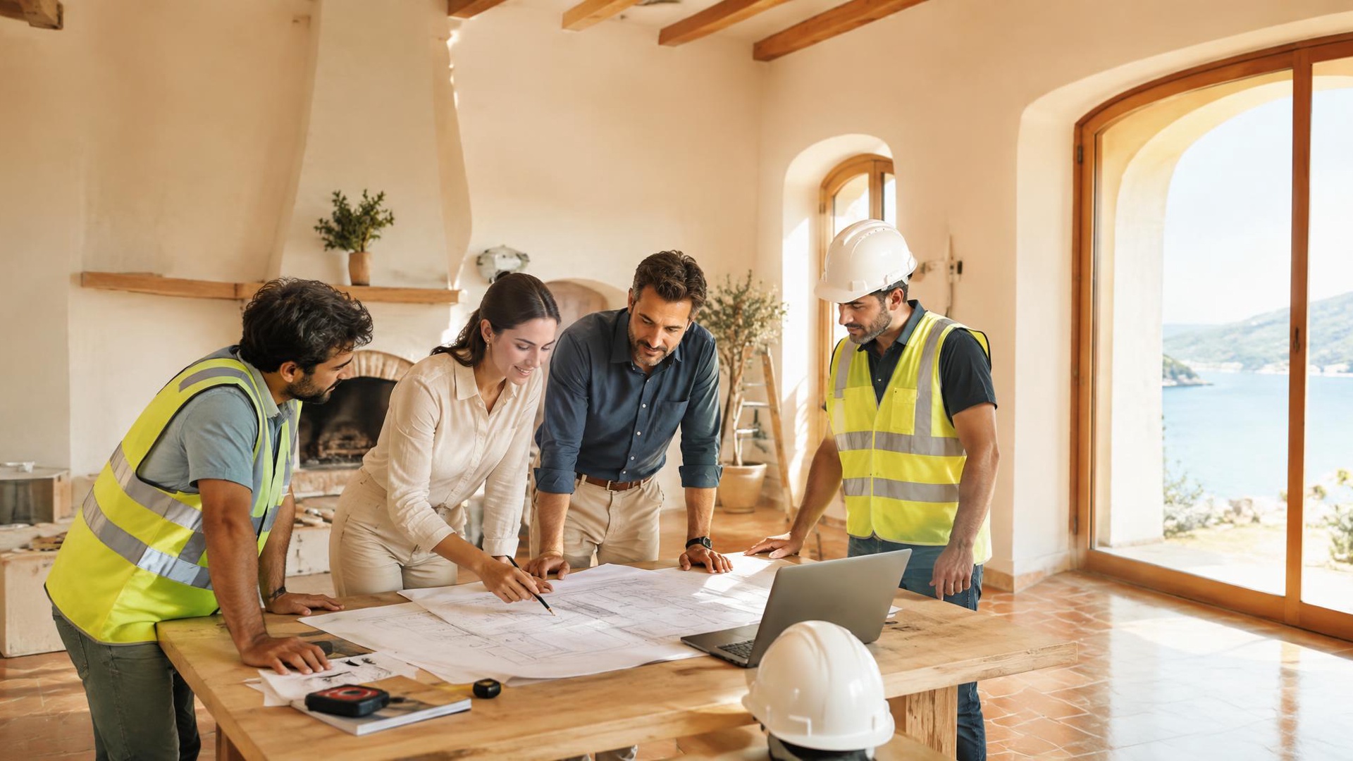 Materiales de obra y planos de una reforma en Alicante