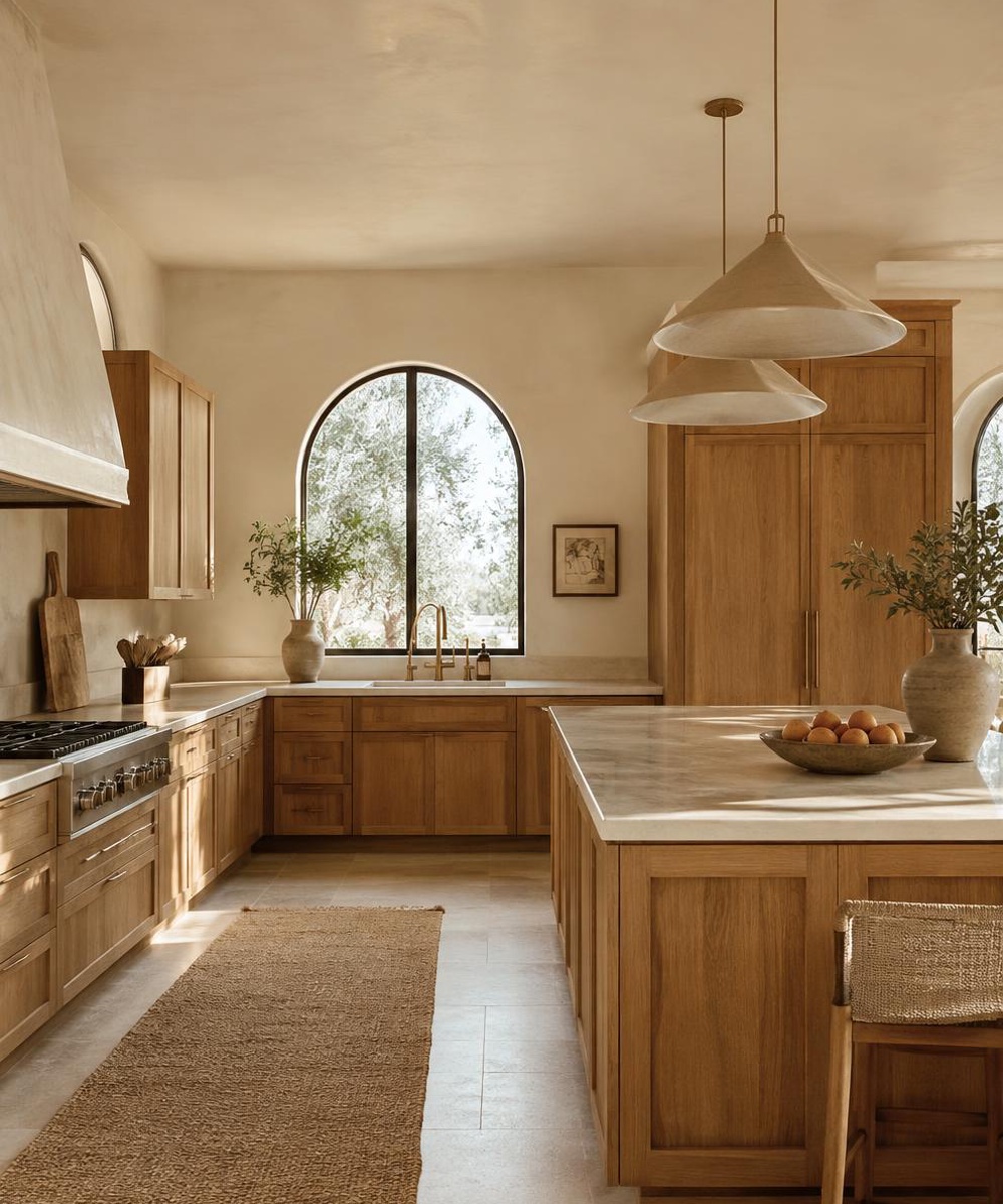 Cocina reformada por Obrisa con muebles de madera cálida y acabados mate