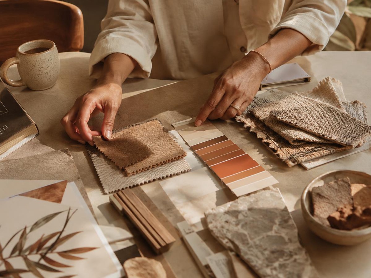 Selección de muestras de materiales y colores para un proyecto de interiorismo